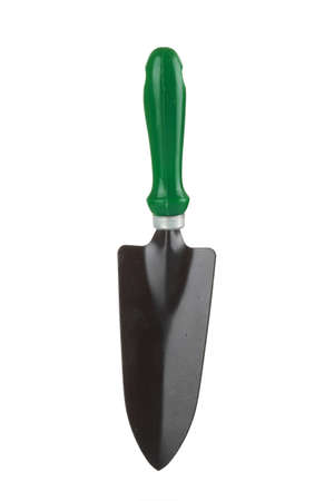 Garden tool; green shovel isolated on white backgroundの写真素材