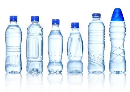 Collection of water bottles isolated on white backgroundの写真素材