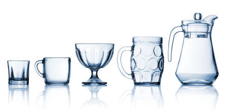 Transparent glass set isolated over white backgroundの写真素材