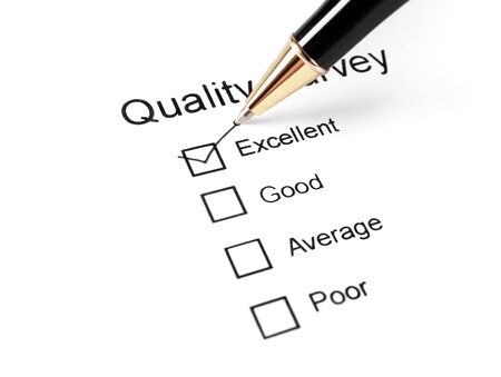 colse up of quality survey questionnaire and penの写真素材