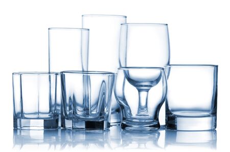 Picture of assorted empty glassware set isolated over white backgroundの写真素材