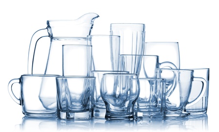 Picture of assorted empty glassware set isolated over white backgroundの写真素材
