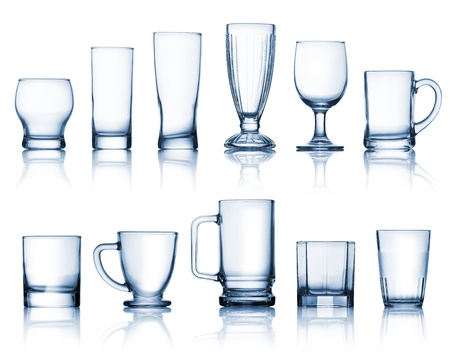 Transparent glass set isolated over white backgroundの写真素材