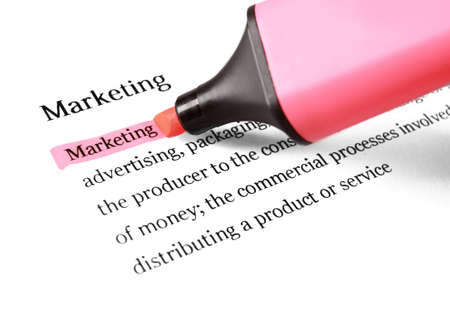 The word 'Marketing' highlighted in red with felt tip penの写真素材