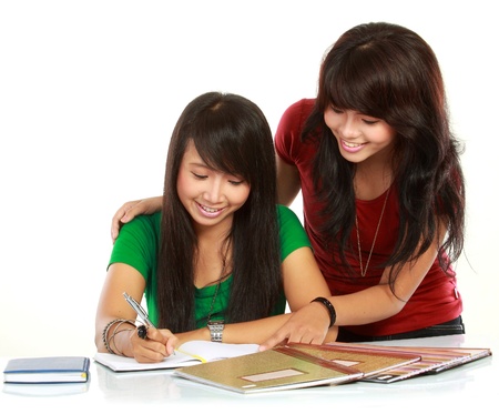 portrait of two young asian student studyingの写真素材