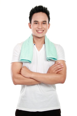 Healthy lifestyle. Smiling man. isolated Over white backgroundの写真素材
