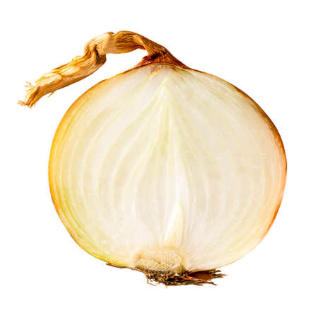 Fresh bulbs of onion slice on a white backgroundの写真素材