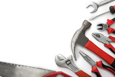 Many Tools isolated over white background with copy spaceの写真素材