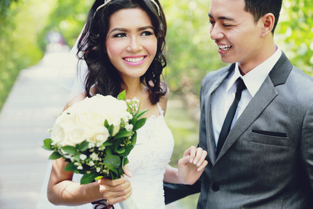 portrait of joy of newlywed young coupleの写真素材