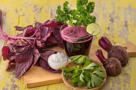 A potrait of a glass Beet and Red Spinach Smoothieの写真素材