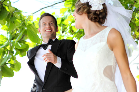 joy of newlywed couple full of happinessの写真素材