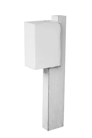 Blank advertising billboard sign isolated on white backgroundの写真素材