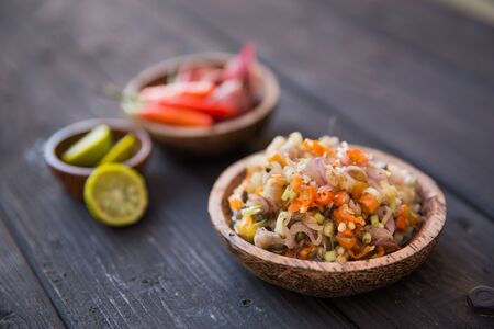 A portrait of Sambal matah, Bali traditional sauce. indonesian condement. close upの写真素材
