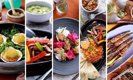 portrait of some various spanish food collageの写真素材