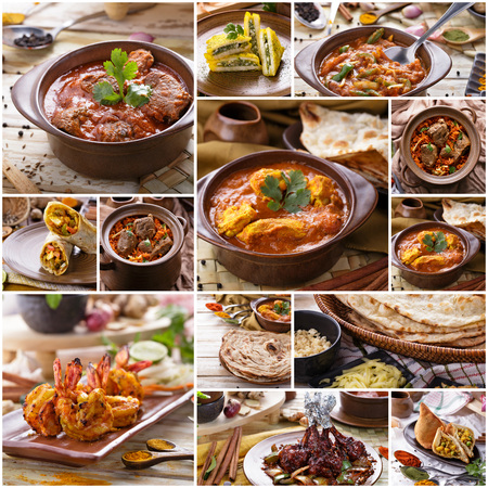 A portrait of various indian food buffet, collageの写真素材