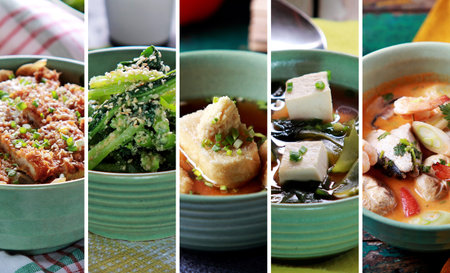 A portrait of fusion various Indonesian food, close up