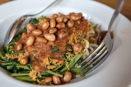 plecing kangkung, traditional bali salad with hot spicy chilli sauceの写真素材