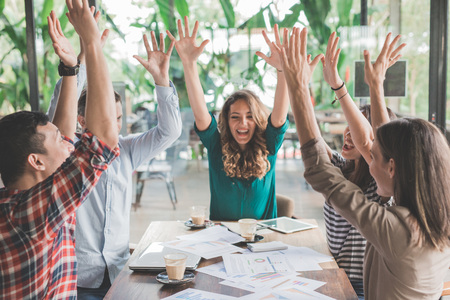 creative plan business teamwork succeed and put hands upの写真素材