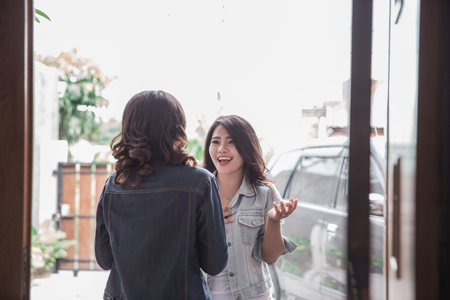 Two female friends activityの写真素材