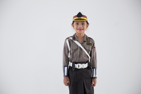 kid pretending to be police officerの写真素材