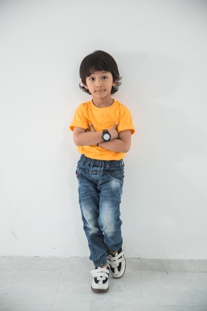 adorable little boy in studioの写真素材