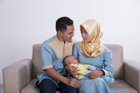 beautiful muslim family with kids togetherの写真素材