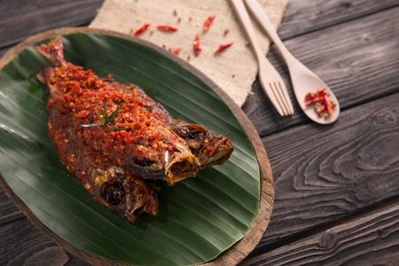 traditional indonesian dishes gembung fishの写真素材
