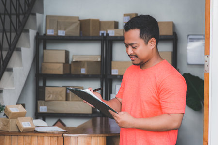 man working at home officeの写真素材