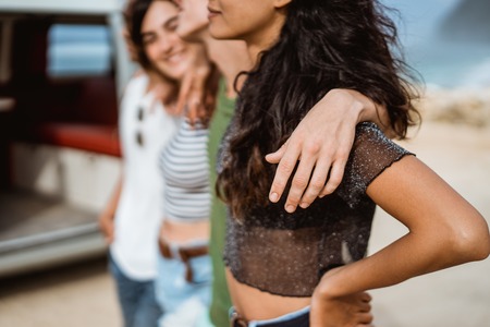 Carefree hipster having fun on summer holidayの写真素材