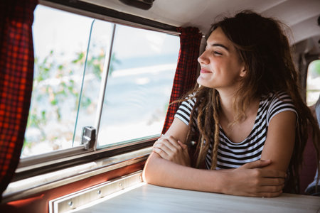 portrait young woman enjoy the trip