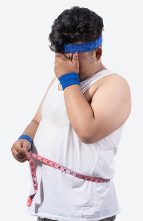 portrait of fat young man stressの写真素材