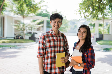 asian college student male and femaleの写真素材