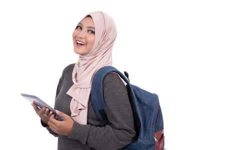 muslim student with tablet pcの写真素材