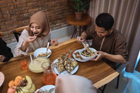 portrait happy family when breaking fast togetherの写真素材