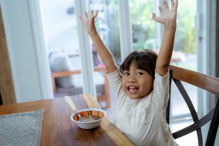 asian beautiful girl having breakfastの写真素材