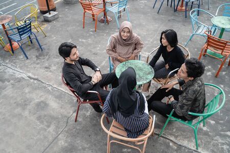 hanging out with friendsの写真素材