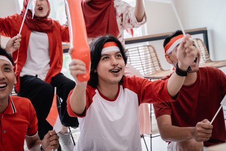 asian young male supporter of indonesia.