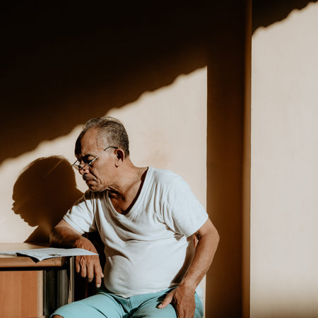 Asian old man sitting on the chairの写真素材