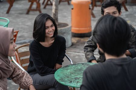 hanging out with friendsの写真素材