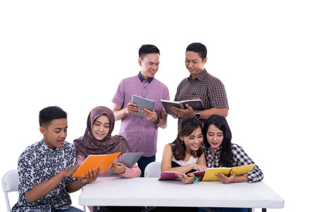 Portrait of Asian college students studying