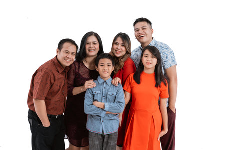 asian family isolated over white backgroundの写真素材