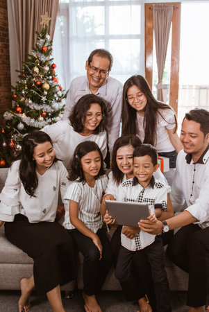 family video call with friend using tablet pc