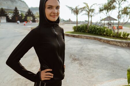 sport muslim woman smilingの写真素材