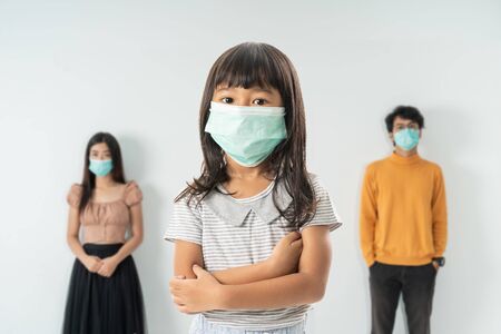 Worried woman surrounded by sick peopleの写真素材