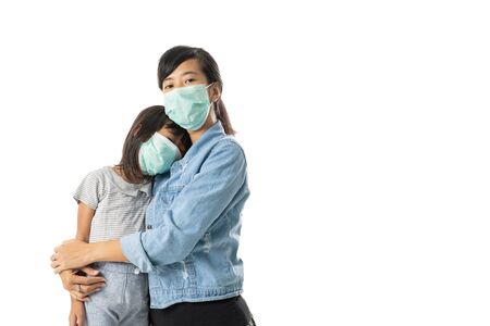 Worried woman surrounded by sick peopleの写真素材