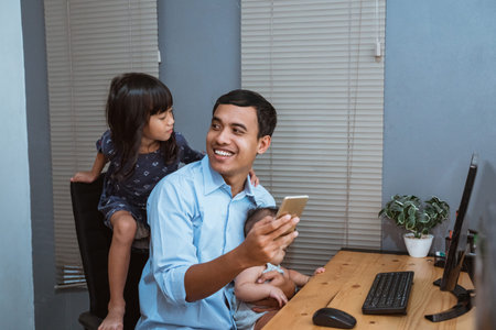 businessman working while stay homeの写真素材
