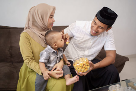 family having snack on hari raya or eid mubarak