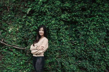 portrait of attractive asian woman in the urban sceneryの写真素材