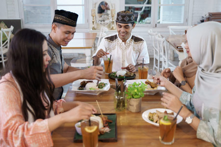 muslim friend having dinner for break fasting