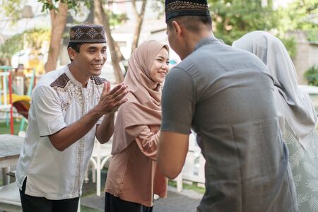 family visiting on eid mubarakの写真素材